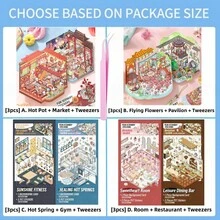 模擬商店管理系列風景貼紙，迷你場景 DIY 手作貼紙，包含蛋糕店、便利店、烘焙店、健身房和甜點房場景，趣味貼紙、可愛貼紙、角色貼紙，理想的生日禮物與開學禮物 - 均碼1 - 查看 12