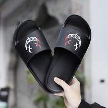 男女通用小丑图案拖鞋，黑色，防滑耐穿沙滩拖鞋 - 黑色 - 查看 4