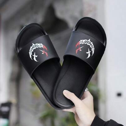 Men's Plus Size 39-46 Black Clown Slippers, One-Strap Beach Sandals, Water Shoes, Non-Slip Durable Slides, Classic Unisex Design