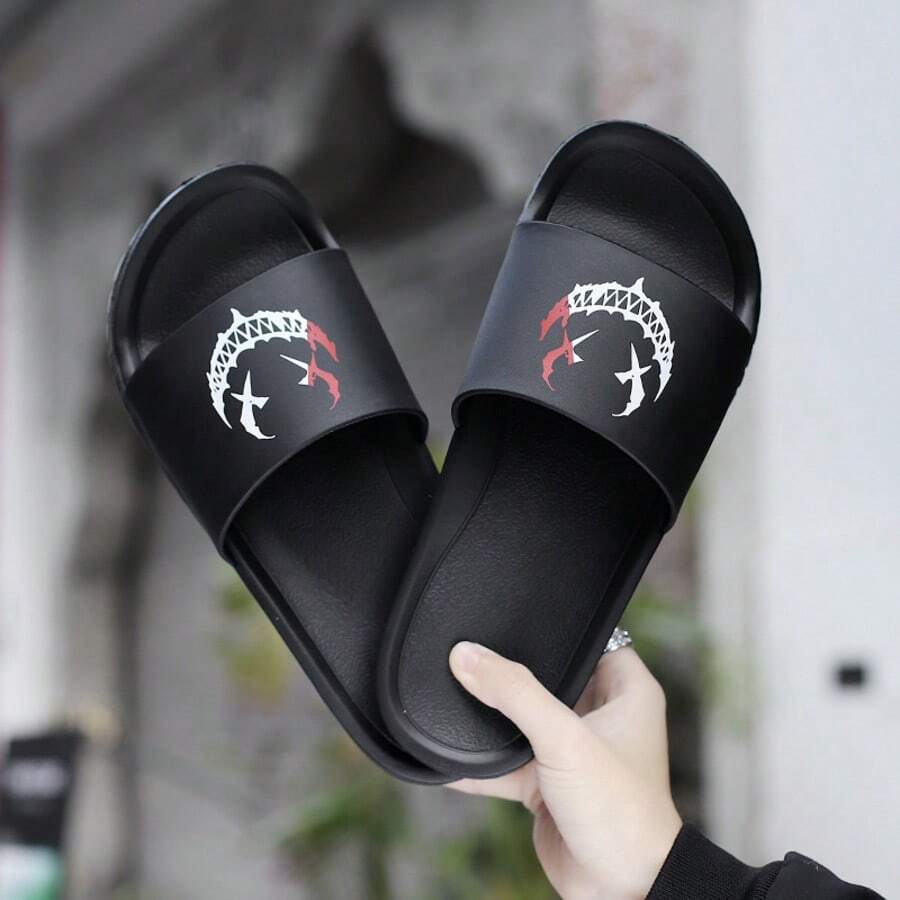 Unisex Clown Design Slide Sandals, Black, Non-Slip Durable Beach Slippers