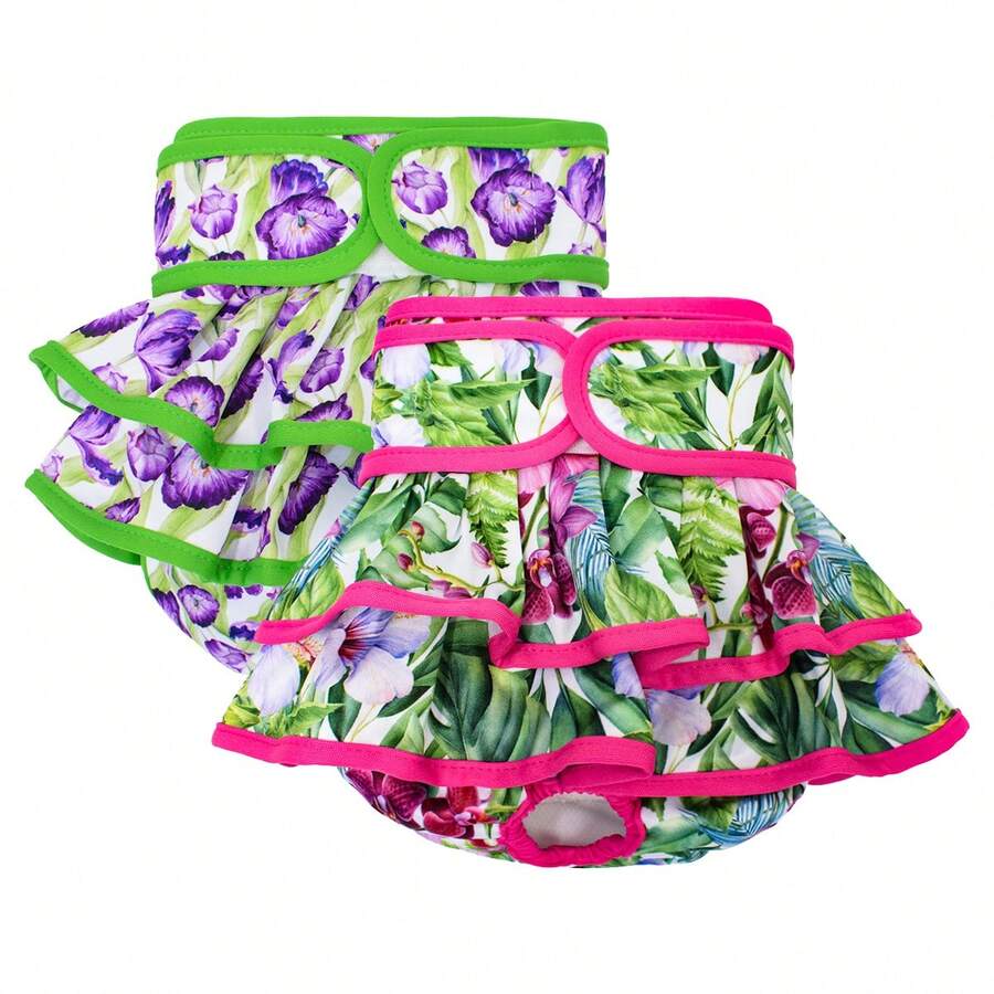 2 piezas de pañales reutilizables para perras con falda, adecuados para perras hembra en celo - Multicolor - Ver 1