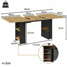 Mesa de comedor telescópica (120-160*80cm), mesa con estantes, mesa de cocina, mesa extensible, se puede extender hasta 120-160cm mediante extensiones internas, para cocina y salón, color madera. - Caqui - Ver 2