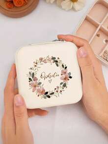 Personalized Name Jewelry Box, Custom Classic Rectangle Fabric-Lined Travel Case With Zipper Closure And Cufflink Compartment,Bridesmaid Gift Box - Multicolor - View 4