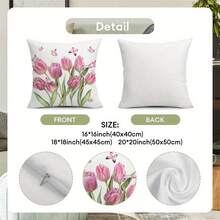 2 件装郁金香粉色蝴蝶图案春夏枕套，适用于客厅椅子和沙发 - 2pcs - 查看 4