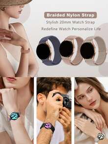 20mm 編織尼龍 Solo Loop 手錶錶帶，相容於 Galaxy Watch 4 5 6 7 FE 40mm 44mm/Watch 4 6 Classic 42mm 46mm 43mm 47mm/Watch 5 Pro 45mm/Watch 3 41mm/Active 2，Vivoactive 6/Vivoactive 5/3，女款男款 - 玫紅 - 查看 3