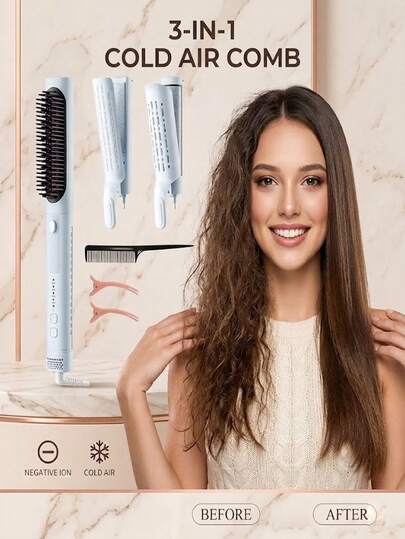 Máy uốn và tạo kiểu tóc chuyên nghiệp 3 trong 1, bảng cong hình bán nguyệt giúp nâng chân tóc tức thì, công nghệ khí lạnh cho lọn tóc xoăn lâu dài, máy uốn tóc ion chống bỏng với 4 chế độ nhiệt độ.