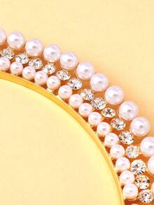1pc Gold Tone Elegant Bridal Pearl Headband, Rhinestone Baroque Wedding Hair Accessory, Jewelry Gift - Gold - View 5