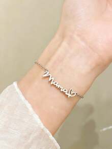 1 Stück 18K vergoldetes Edelstahl "Mama" Buchstaben Kette Armband, minimalistischer, lässiger und vielseitiger Schmuck, perfektes Muttertagsgeschenk für Mama - Silber - Übersicht 9