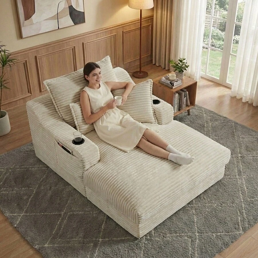67"Oversized Boneless Sofa Bed With Cup Holder Storage Bag Deep Seat Sleeper Couch Reading Couch For Living Room, Bedroom, Apartment,No Assembly Required,Camel - 駝色-67英寸 - 查看 1