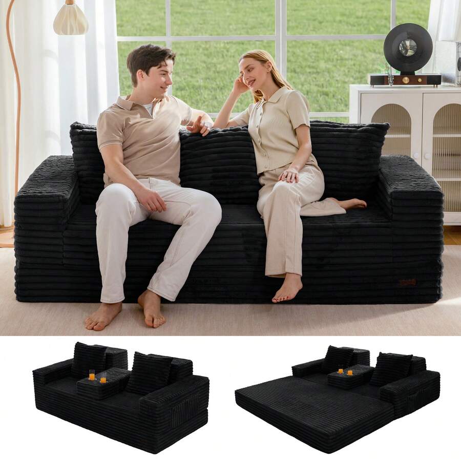 MAXYOYO Cloud Modular Sofa,4 In 1 Convertible Chenille Boneless Couch For Living Room, Folding Recliner Sleeper Chair, Boxed Sofa, No Assembly Required - màu đen - Xem 1