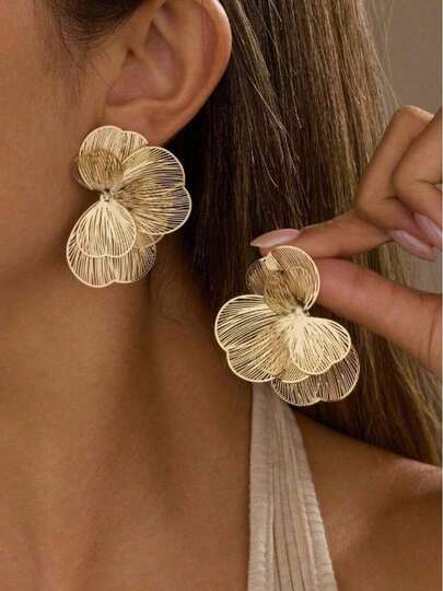 2pcs Elegant Chic Style Gold Flower Stud Earrings, Suitable For Women's Daily, Date, Party, Festival, Gift, Banquet Jewelry Matchingaretes De Mujer,Western Jewelry,Y2k,Earrings For Women,Gold Jewelry,Silver Jewelry,Jewelry Women,Easter,Summer