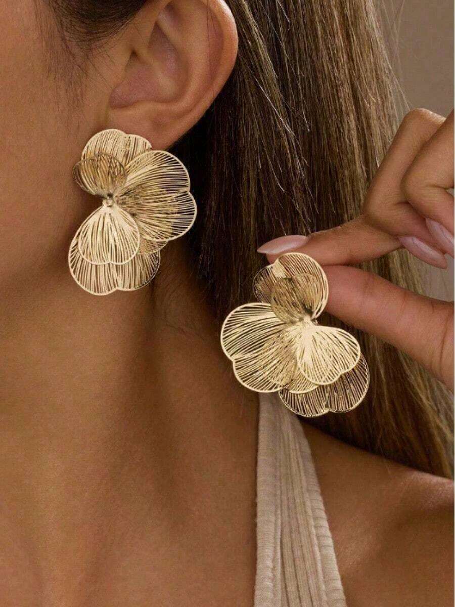 2pcs Elegant Chic Style Gold Flower Stud Earrings, Suitable For Women's Daily, Date, Party, Festival, Gift, Banquet Jewelry Matchingaretes De Mujer,Western Jewelry,Y2k,Earrings For Women,Gold Jewelry,Silver Jewelry,Jewelry Women,Easter,Summer - 金子 - 查看 1
