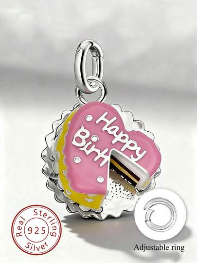 3件套简约独特925纯银珐琅生日蛋糕吊坠DIY饰品，精致饰品，男女皆宜