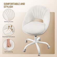 HEXCELEN Hairdressing Chair, Swivel Chair, Office Chair Made Of Breathable Sherpa Fabric And Polyurethane, Suitable For Bedroom, Office And Living Room, Beige-White - 白色 - 查看 3