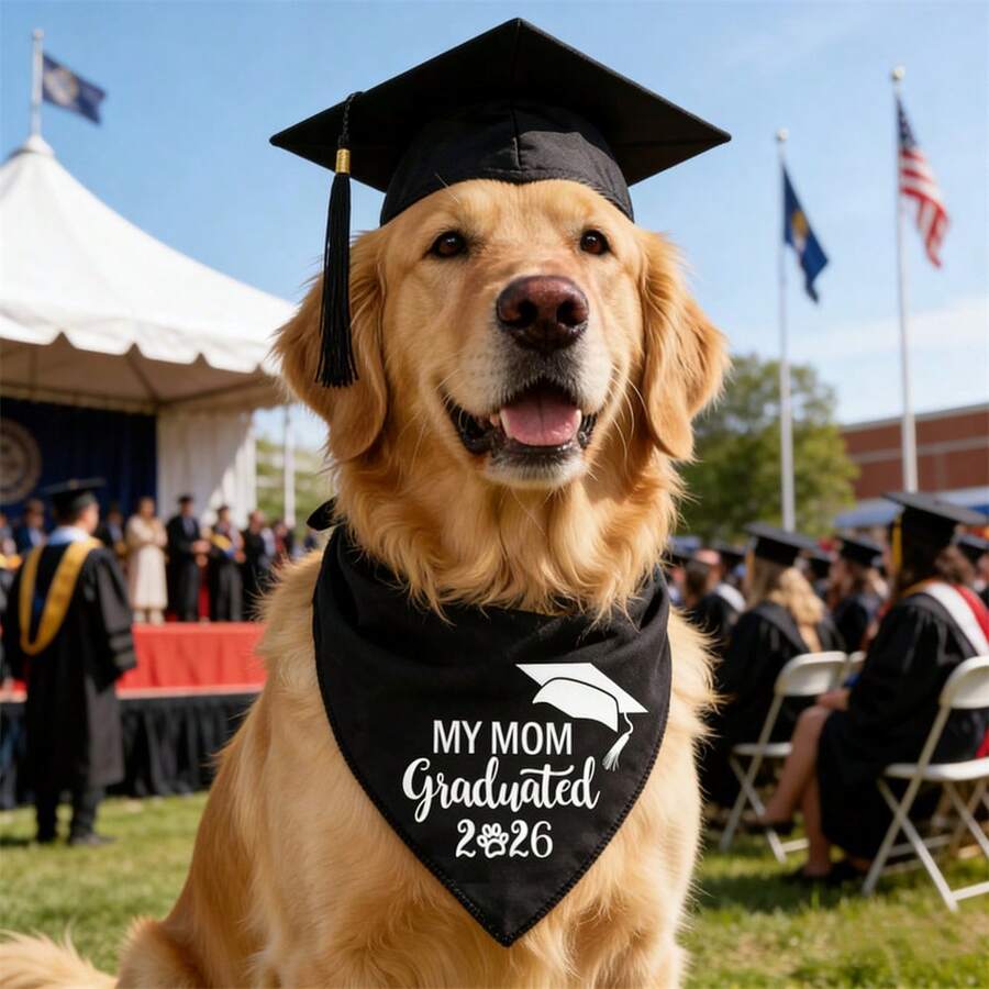 1 pieza Pañuelo para mascotas negro, Pañuelo para mascotas de temporada de graduación "MI MAMÁ SE GRADUÓ", Babero de pañuelo de clase de 2026 para mascotas, regalo de graduación perfecto para amantes de los perros - Negro - Ver 1