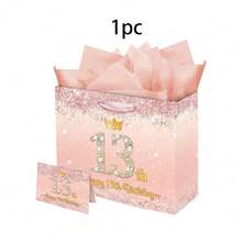 1/2/5 túi quà sinh nhật lấp lánh màu vàng hồng - Túi quà sinh nhật lần thứ 13, 16, 18, 21 kèm giấy gói và thiệp màu hồng, túi quà sinh nhật thiết kế vương miện lấp lánh, quà tặng tiệc chủ đề công chúa, đồ dùng tiệc sinh nhật tuổi 16 và 18 kèm thiệp. - Xem 14
