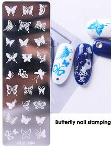 1pc Summer Butterfly Pattern Nail Art Stamping Plate, 12x4cm Butterfly & Butterfly Wing Nail Art Stamping Template, Nail Design Mold - Silver - View 3