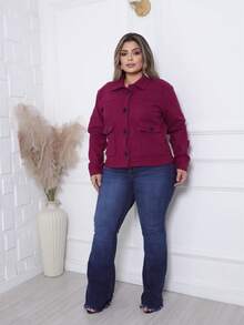 Women's Casual Jacket, Wool-Type Fabric, Pockets, Buttons On The Front, Suitable For Everyday Cold Weather. - Redwood - View 3