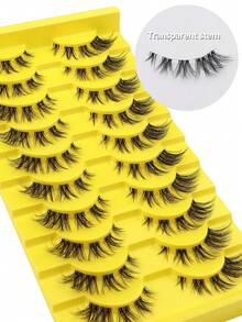 NAIJEMA 10 pares de pestañas postizas de ojo de gato, pestañas de visón sintético esponjosas, delgadas y gruesas, rizadas y naturales en estilos 3D, adecuadas para fiestas, uso diario, reutilizables - Negro - Ver 2