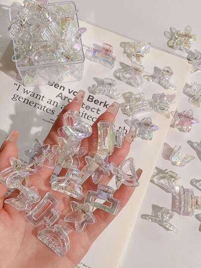 Bộ 8 kẹp tóc mini dễ thương, 2.5cm/0.98in, kẹp tóc nhựa trong suốt với các hình bướm, trái tim, ngôi sao, hình vuông, hình bán nguyệt, nơ, sóng, hình bí ngô, phong cách Y2K, thanh lịch, đơn giản, phụ kiện tóc cổ điển phù hợp cho phụ nữ và bé gái, sử dụng hàng ngày, mùa xuân/hè, kỳ nghỉ biển, quà tặng ngày lễ, tiệc tùng, du lịch. Kẹp tóc, kẹp hàm, kẹp tóc, kẹp càng cua, phụ kiện tóc.