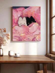 一套可爱猫咪DIY无框编号油画套装，艺术工艺品，适合卧室装饰和艺术墙，简单有趣的绘画体验，无需绘画经验，实现你的绘画梦想，沉浸在缤纷多彩的世界中，每一笔都是自我表达，是送给家人和朋友的最佳礼物，40*50厘米 - 淺粉紅色 - 查看 5