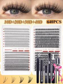 Bộ nối mi 640/640/608 sợi, bộ tự làm nối mi, từng sợi mi riêng lẻ, bộ nối mi cong chữ D, bao gồm keo dán, chất làm kín và dụng cụ nối mi, thích hợp sử dụng hàng ngày, khi đi du lịch, cho người mới bắt đầu, đám cưới, hẹn hò, tiệc tùng, ngày lễ, tuyệt vời cho Giáng sinh/Halloween/làm quà tặng. - Nhiều màu - Xem 5