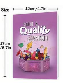 1pc, Whimsical "Quality Grandad" Birthday Card, Includes Envelope, Premium Paper, Playful Candy Illustration & Sparkly Purple Background Design, Perfect For Gentle Warmth, Ideal Card For Grandads, Grandpas, Granddads On Father's Day/Birthday (12cm/4.7in X 17cm/6.7in) - Red Envelope - View 2