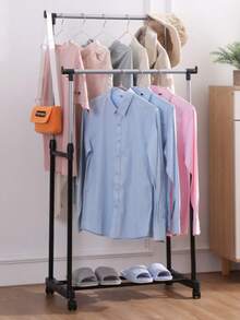 Perchero multifuncional con ruedas para ropa y sombreros / Secadora ajustable / Estantería de pie para almacenamiento de zapatos y sombreros - Doble capa - Ver 4
