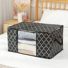 3-Pack Large-Capacity Clothing Storage Bags With Reinforced Handles And A Transparent Window. Foldable Storage Boxes Suitable For Down Comforters, Blankets, And Bedding. [Black] - Xem 9