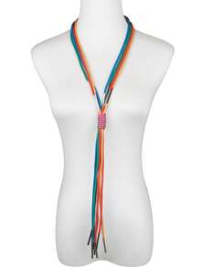 MARLIWOO 1pc Handmade Gothic Style Tassel Necklace, Niche Punk Rock Long Necklace For Women - Multicolor - View 17