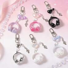 1/2/6pcs Y2K Style Mini Earphone Bag Charm, Cute Heart Beaded Musical Note Keychain, Resin Key Ring, Suitable For Backpack, Car Keys. Halloween, Christmas Gift. - Multicolor - View 2