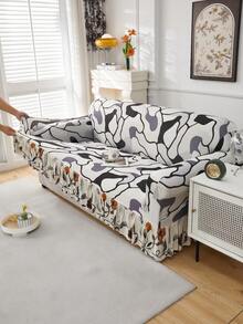 1pc Milk Silk Printed Sofa Cover, Elastic Non-Slip Sofa Slipcover, Ruffled Design, Suitable For Single/Double/Three/Four Seater Sofa, Pet-Friendly, Colorful, All Season - Multicolor - View 9