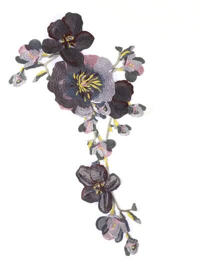 1 pieza Parche bordado de flores oscuras, pegatina de tela bordada con flor 3D en degradado de negro-gris-rosa, estilo retro misterioso, adecuado para cheongsam, decoración de vestidos DIY, accesorio personalizado hecho a mano