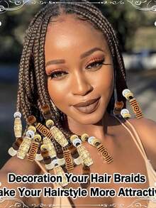 60pcs Gold Tube Beads, African Hair Jewelry, Vintage Braiding Accessories For Women And Men, Claw Clips,Summer,Holiday,Travel - Multicolor - View 3