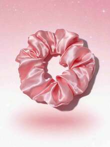 1 chiếc dây buộc tóc màu hồng, chất liệu satin, cỡ lớn dành cho nữ, kiểu scrunchy, dùng để giữ tóc đuôi ngựa. - Hồng - Xem 4
