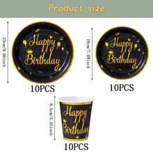 黑色和金色皇冠箔印一次性派对餐具套装，7/9英寸餐盘、杯子、餐巾纸，适用于庆祝活动、婚礼、订婚、生日、派对等场合。 - 多色 - 查看 8