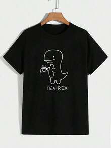 Camiseta de Hombre Manfinity Dauomo con Estampado de Dibujos Animados y Letras - Negro - Ver 1