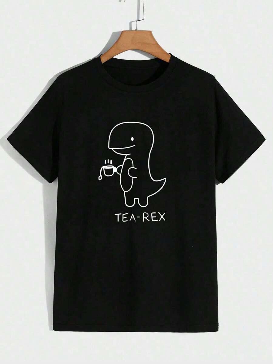 Camiseta de Hombre Manfinity Dauomo con Estampado de Dibujos Animados y Letras - Negro - Ver 1