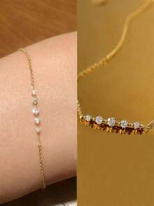 BALMORA 1 chiếc vòng tay bạc S925 đính đá Zirconia ngọt ngào và dễ thương, kiểu dáng nữ tính, đa năng, thích hợp làm quà tặng hàng ngày. - Vàng - Xem 1
