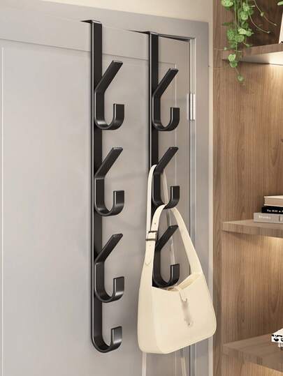 1pc/2pcs Carbon Steel Over-The-Door Hook - Heavy Duty Metal Multipurpose Towel Rack | Space-Saving Vertical Design Storage Hanging Hook Rack | Bathroom Over-The-Door Towel Hanger, Titanium Color, No Drilling Required, Suitable For Bedroom