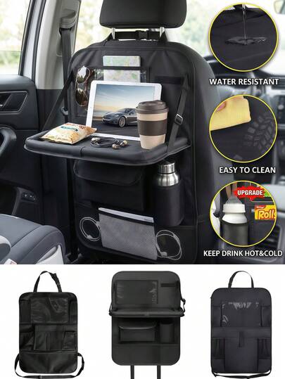 1pc Car Seat Back Storage Bag, Multi-Functional Organizer Pouch, Waterproof & Easy To Clean, Outdoor Travel Storage Compartment With Cup Holder & Tablet Stand, Large Capacity, Improve Car Interior Tidiness, Durable Automotive Accessory