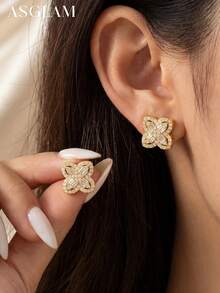 1 Đôi bông tai hình cỏ bốn lá thanh lịch, làm từ bạc sterling 925, món quà trang sức tinh tế phù hợp cho các cô gái mặc hàng ngày, hẹn hò, dự tiệc và các dịp khác. - cỏ bốn lá - Xem 7