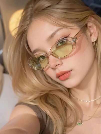 1副椭圆形女士时尚眼镜，新款Y2K小框眼镜