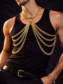 1 Peça Acessório de Corrente Dourada Sexy Estilo Punk Europeu e Americano para Homens, Corrente de Borla de Metal, Adequado para Baile de Máscaras ou Festa com Tema - Dourado - Visão 1
