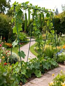 47"X15" Garden Cucumber Trellis, Outdoor Climbing Plant Support Rack With Climbing Net And Plant Clips, Suitable For Garden Planting Beds - B - View 10