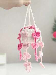 1pc Car Plant Hanging Decor, Rearview Mirror Pendant, Creative Car Strawberry & Pothos Ornament - Pink - View 7