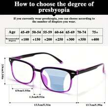 2-Pack Multifocal Progressive Women Square Full-Rim Reading Glasses Spring Hinges Durable Polycarbonate Eyewear For Home And Office - Black+Purple - View 4