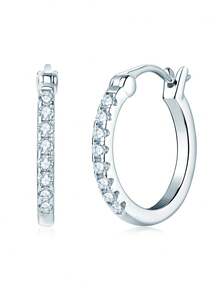 XUJIA 1对女士925纯银圆形莫桑石耳环，1.8毫米*16颗圆形切割，简约日常佩戴，时尚首饰，送给她的礼物 - EMO-350 - 查看 9