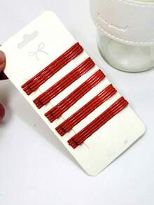 10pcs/Pack Solid Red Flat Hairclips - Red - View 5