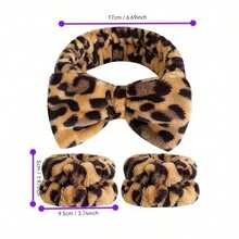 Diadema con lazo de estampado de leopardo, conjunto de pañuelo y banda para la cabeza estampados, toalla de muñeca de microfibra suave reutilizable y lavable, para mujeres y niñas, yoga, correr, envoltura facial y de muñeca - Multicolor - Ver 2